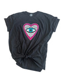 Black T-Shirt Fuchsia Heart