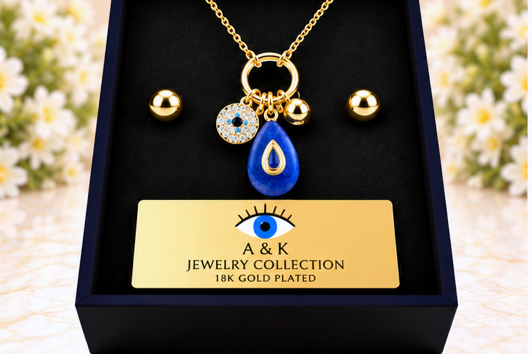Blue Natural Stone Drop Necklace & Earring Set