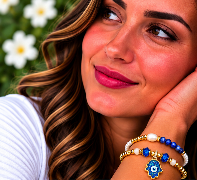 Resin Hamsa Bracelet Set