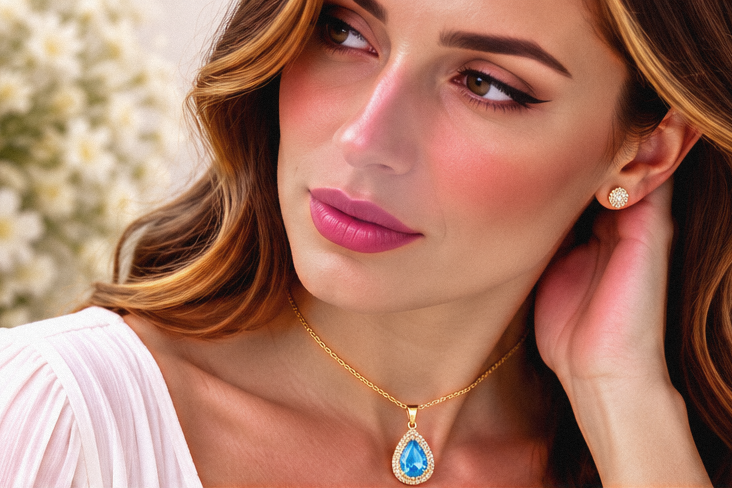 Blue Tear Drop Necklace/Earring Set