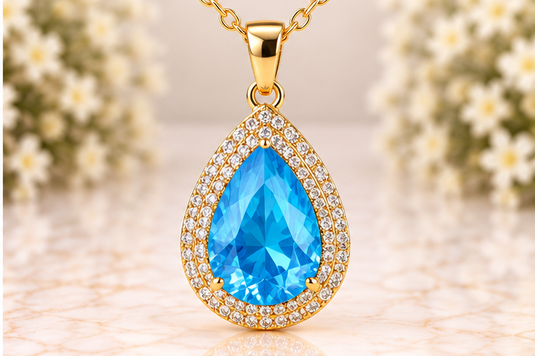 Blue Tear Drop Necklace/Earring Set