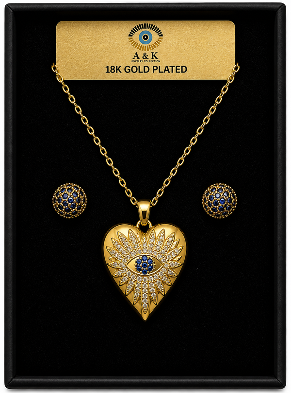 Heart and Eye Necklace Set – 18K Gold Plated