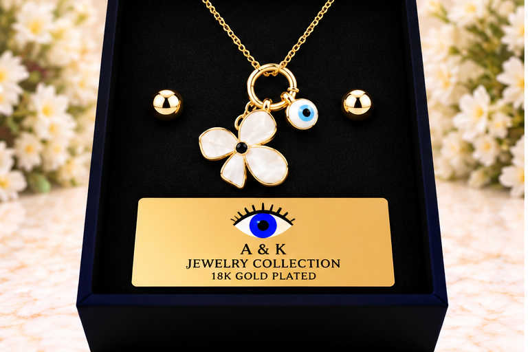 Flower with Eye Necklace/Earring Set