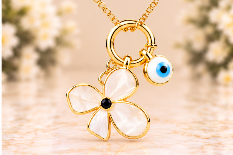Flower with Eye Necklace/Earring Set
