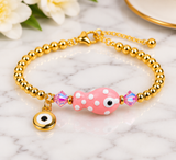 Pink Ceramic Fish Charm Bracelet – 18K Gold Plated