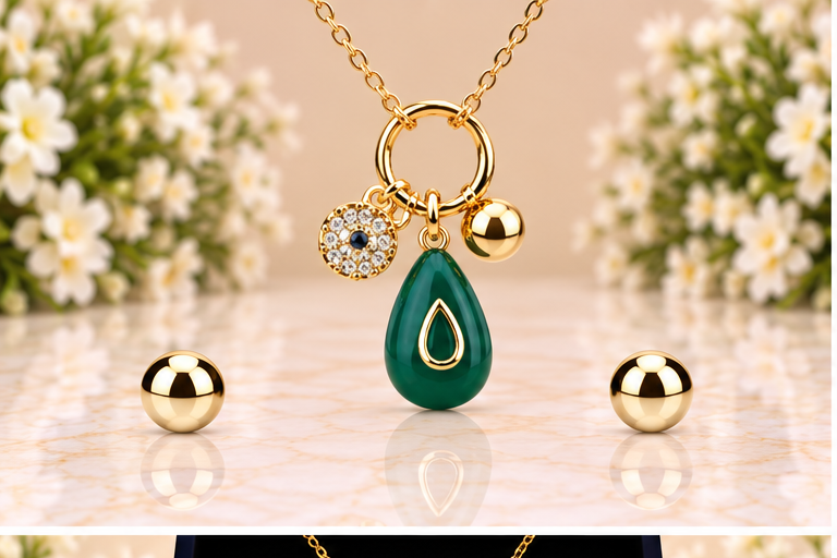 Green Natural Stone Drop Necklace/Earring Set