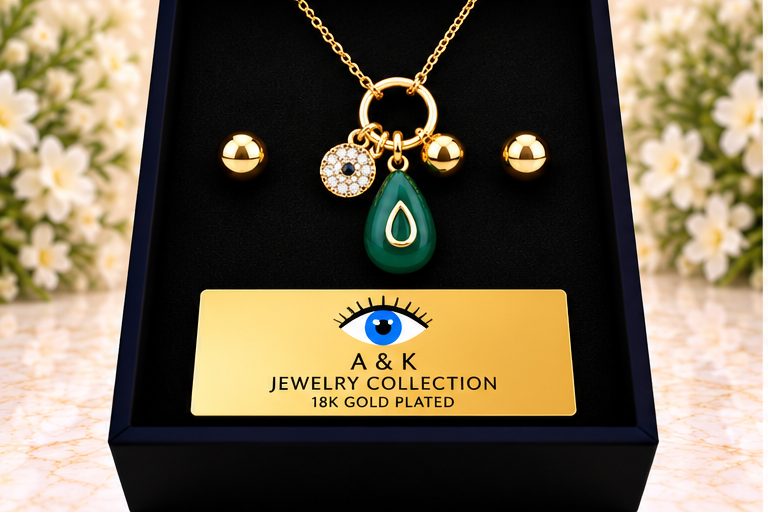 Green Natural Stone Drop Necklace/Earring Set