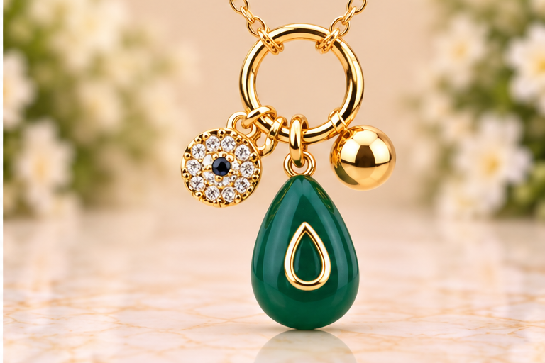 Green Natural Stone Drop Necklace/Earring Set