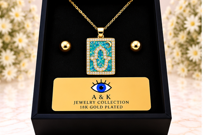 Opal Hamsa Necklace/Earring Set