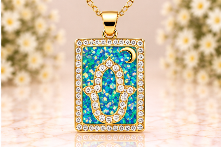 Opal Hamsa Necklace/Earring Set