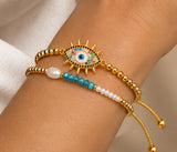 18K Gold Plated Adjustable Bracelet Set, 2 Piece (B001)