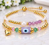 Turkish Evil Eye Bracelet Set – 18K Gold Plated Purple