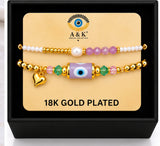 Turkish Evil Eye Bracelet Set – 18K Gold Plated Purple