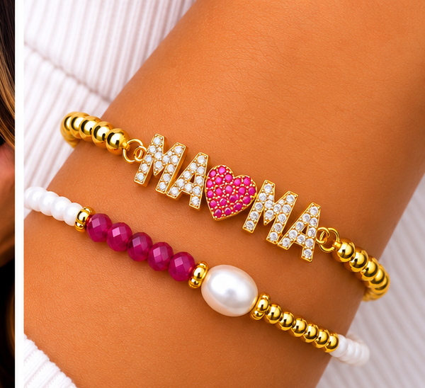 Mama Heart Bracelet Set – 18K Gold Plated