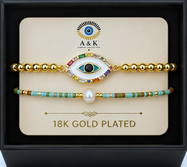 White Enamel Oval Eye Bracelet Set