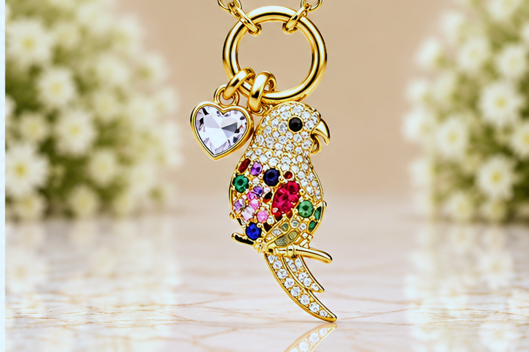 Multicolored Parrot with Heart Necklace & Earring Set