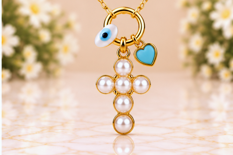 Pearl Cross Necklace & Earring Set
