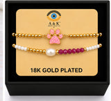 Shell and Paw Bracelet Set – 18K Gold Plated Pink