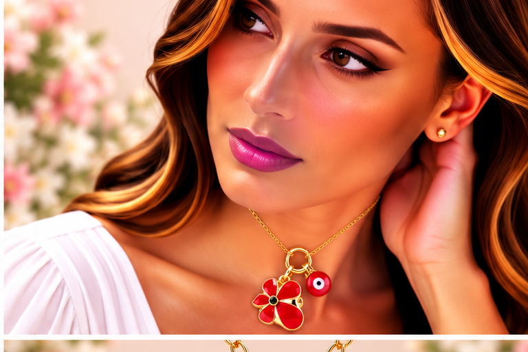 Red Flower with Eye Necklace/Earring Set