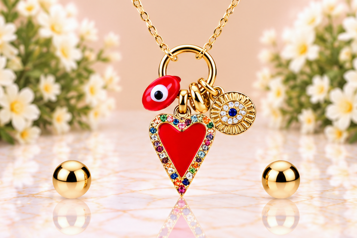 Red Heart and Eye Necklace & Earring Set