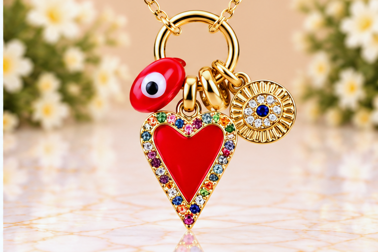 Red Heart and Eye Necklace & Earring Set