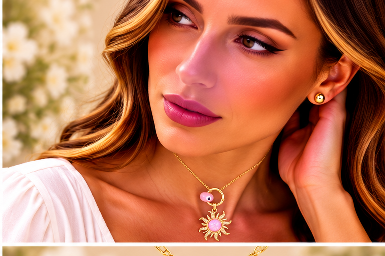 Pink Sun with Eye Necklace/Earring Set