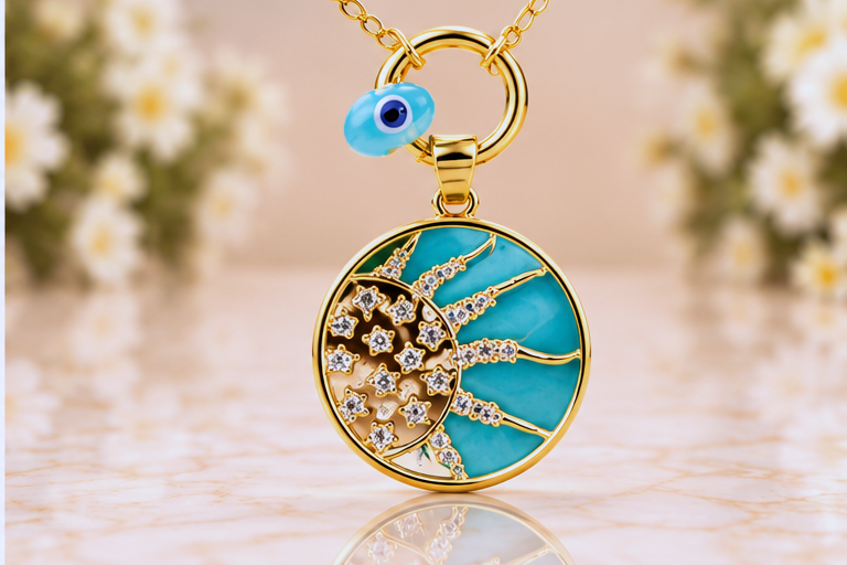 Turquoise Natural Stone Sun and Eye Necklace & Earring Set