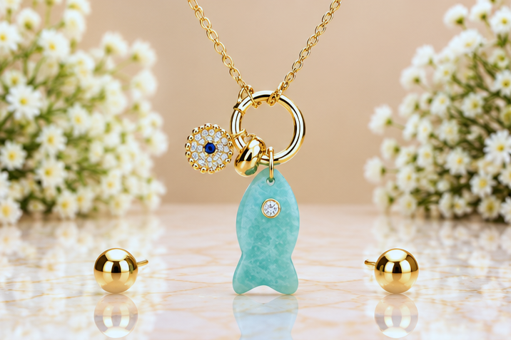 Turquoise Fish with Eye Necklace & Earring Set