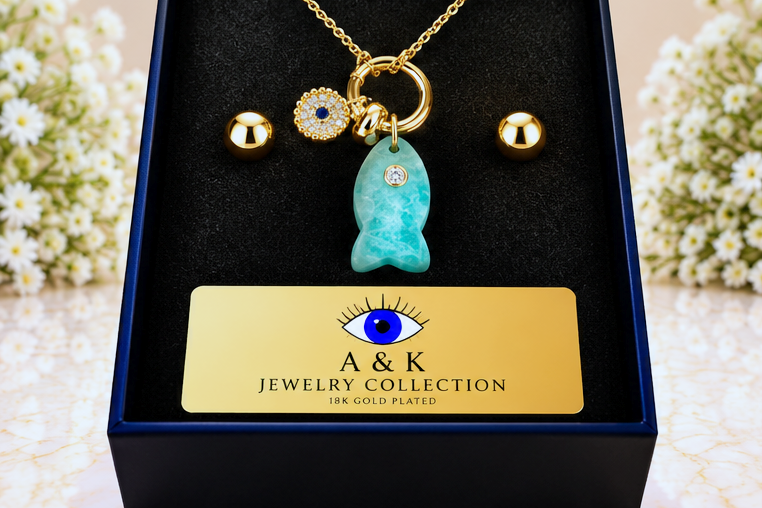Turquoise Fish with Eye Necklace & Earring Set