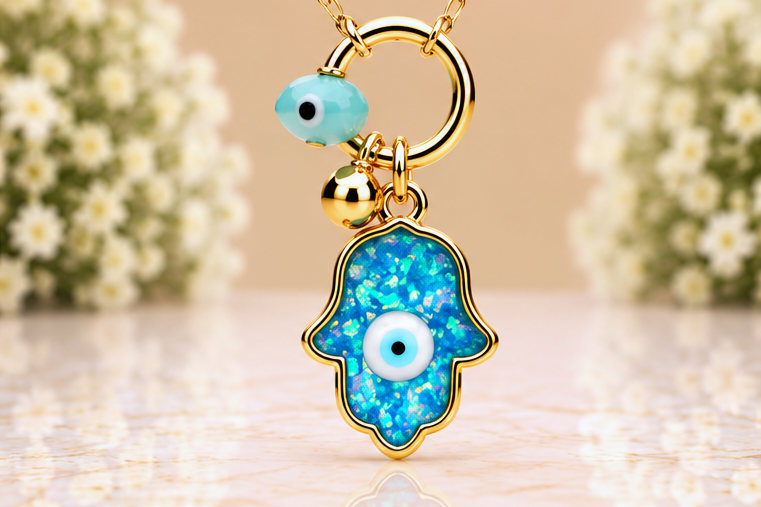 Turquoise Hamsa with Eye Necklace & Earring Set
