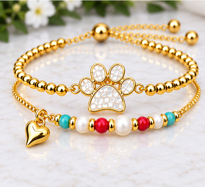 Shell and Paw Bracelet Set
