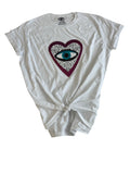 White T-Shirt Heart Fuchsia