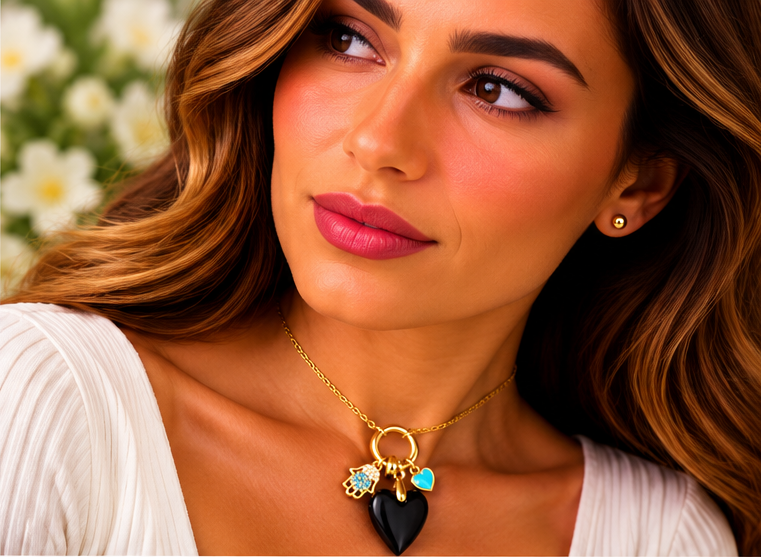 Black Obsidian with Heart Necklace & Earring Set