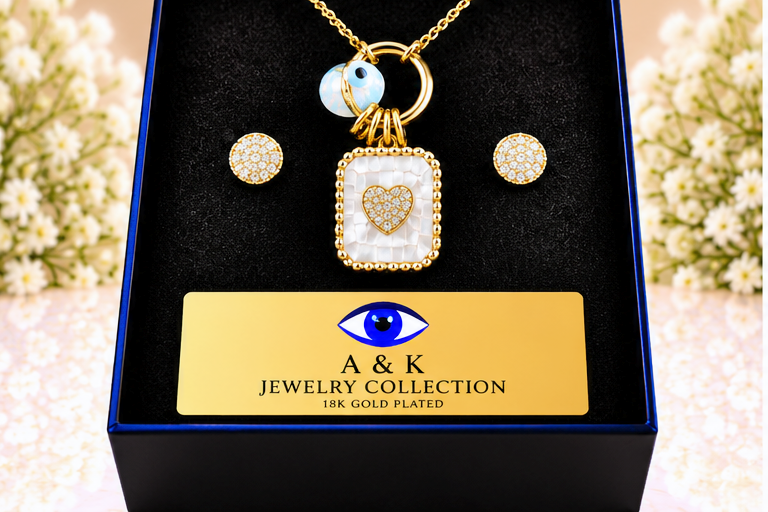 White Heart Necklace & Earring Set