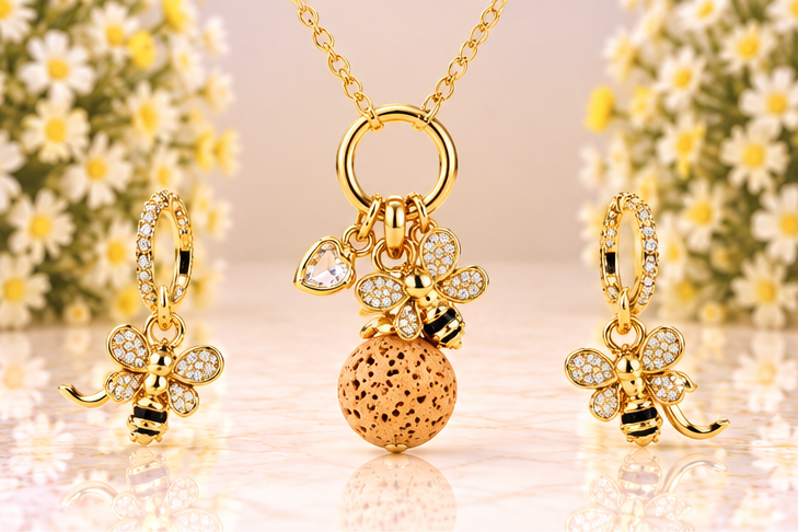 Bee Black Necklace & Earring Set