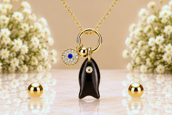 Black Fish with Eye Necklace & Earring Set – 18K Gold Plated