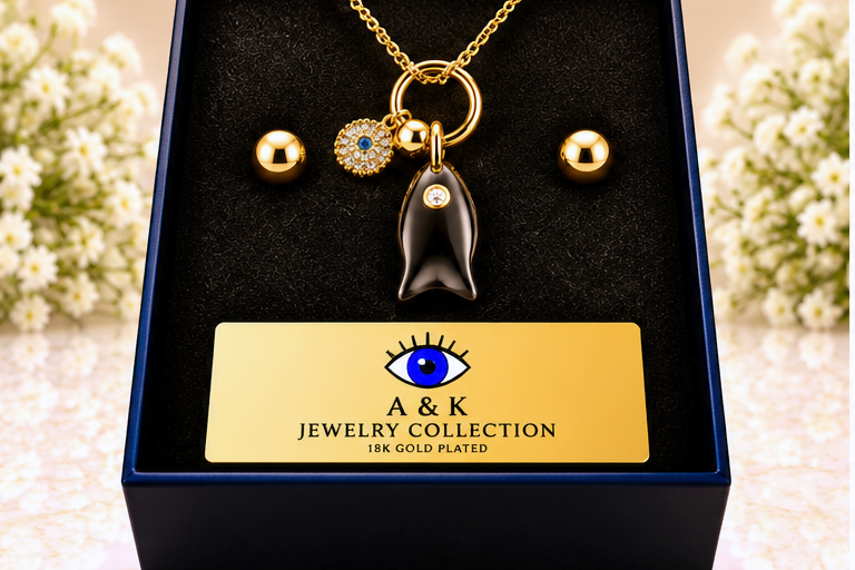 Black Fish with Eye Necklace & Earring Set