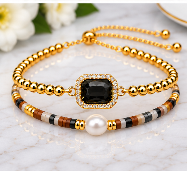 Smoky Crystal Bracelet Set