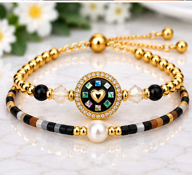 Circle, Shell and Heart Bracelet Set
