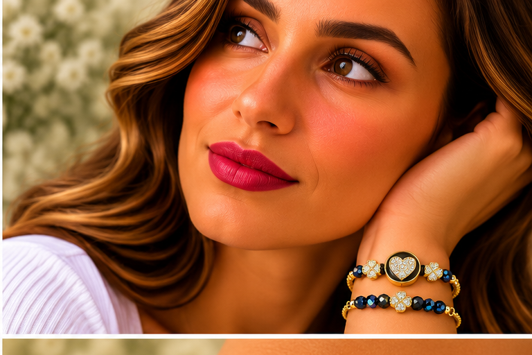 Black Heart Cubic Zirconia Bracelet with Clovers
