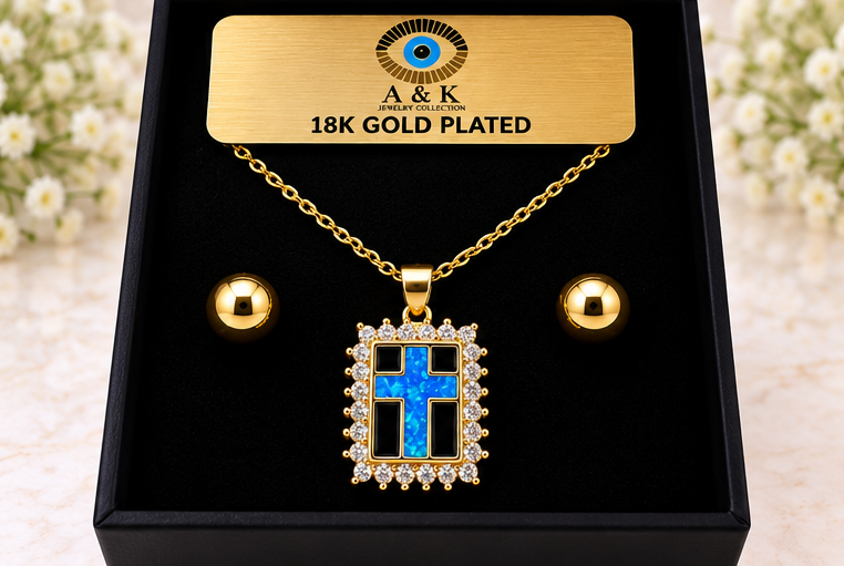 Zirconia Cross Necklace Set
