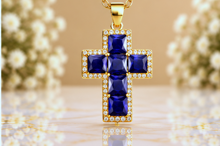Blue Cross Necklace & Earring Set