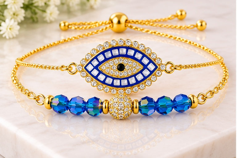 Blue Evil Eye Cubic- 18K Gold Plated