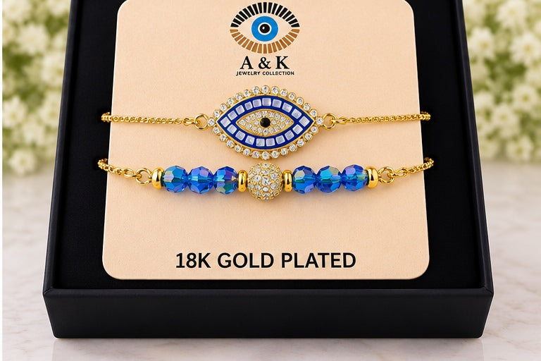 Blue Evil Eye Cubic- 18K Gold Plated