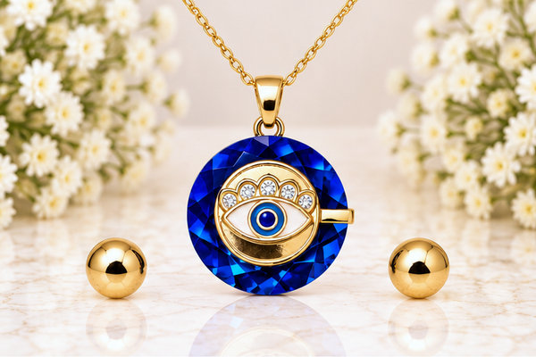 Crystal Eye Necklace & Earring Set – 18K Gold Plated Blue