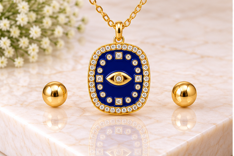 Enamel Eye Necklace & Earring Set