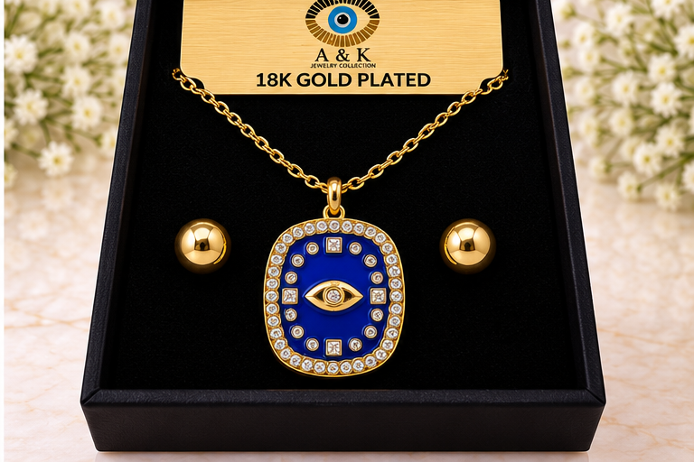Enamel Eye Necklace & Earring Set