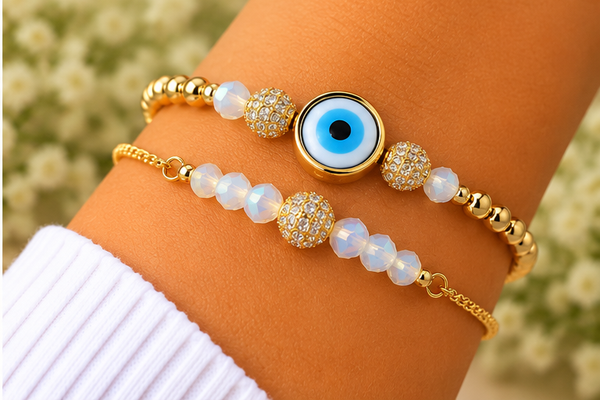 Blue & White Eye Cubic Zirconia Bracelet – 18K Gold Plated