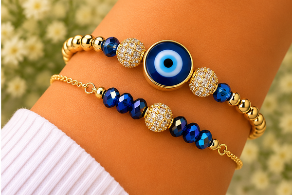 Blue & White Eye Cubic Zirconia Bracelet – 18K Gold Plated