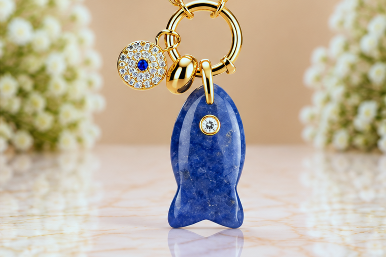 Blue Fish with Eye Necklace & Earring Set